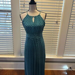 LOFT Teal and Black Chevron Maxi Dress size S